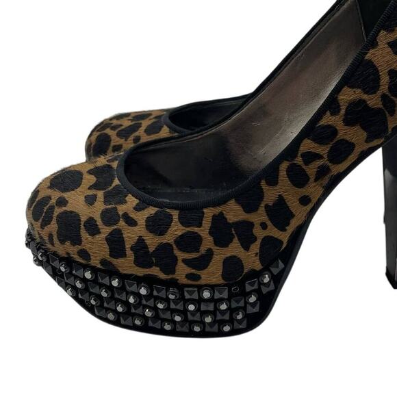 Sam Edelman Calf Hair Leopard Print Studded Heels - Picture 5 of 13